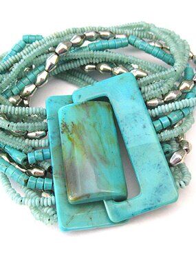 Beaded Multi-Strand Bracelet  Stretch-  Acrylic  Aqua, Turquoise colors